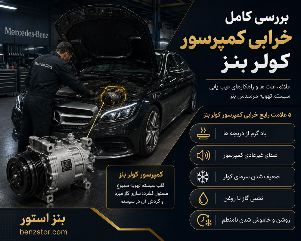 بررسی کامل خرابی کمپرسور کولر بنز